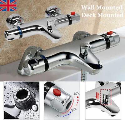 Modern Thermostatic Bath Shower Mixer Tap Wall Deck Mounted Chrome Valve Bar Tap • £38