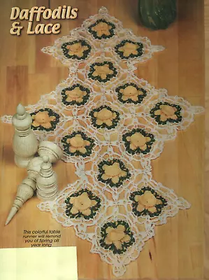 Daffodils & Lace Dimensional Table Runner Doily Crochet Pattern Instructions • $2.50