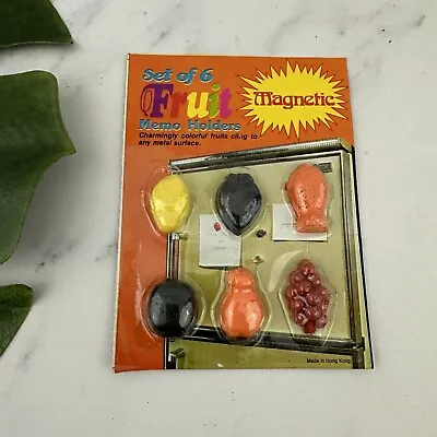 Vintage 70s Fruit Shaped Memo Holders Fridge Magnets NOS Mini Cute Home Decor • $12.79