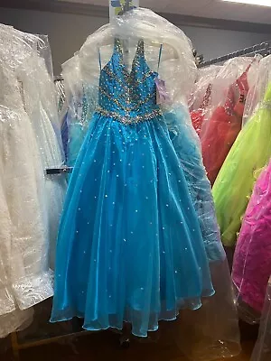 NEW* Little Rosie Girls Glitz Long National Pageant Dress LR2050 Turq 6 $600 • $337.50