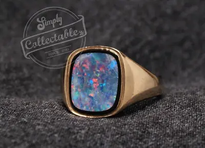 Vintage Heavy 9ct Gold Opal Doublet On Onyx Men's Ring • $491.40