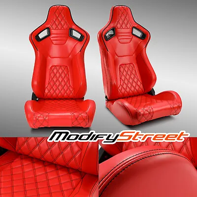 $291.98 • Buy 2 X ALL RED DIAMOND PVC LEATHER SPORT RACING CAR SEATS LEFT/RIGHT