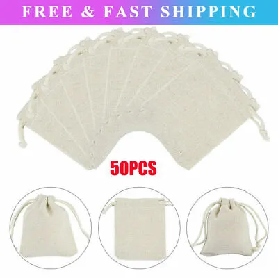 50/100pc Drawstring Bags Cotton Linen Jewelry Candy Gift Storage Pouch Party Bag • £7.13