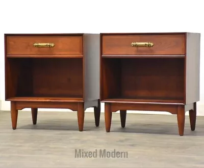 Walnut Mid Century Modern Nightstands - A Pair • $1600