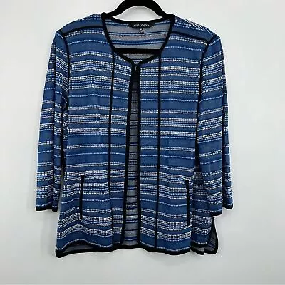 Ming Wang Blue Stripe Acrylic Knit Cardigan Jacket Open Front Padded Size XL • $55