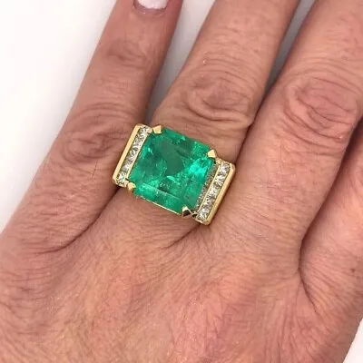 4Ct Lab-Created Ascher Cut Emerald & Diamond Men's Ring 14K Yellow Gold Plated • $189.99