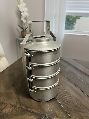 Vintage Aluminum Stackable Miners Lunch Pail Box - 4 Tier - Portable - Camping • $30
