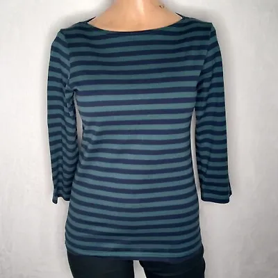 Marimekko Womens Blue/Green 3/4 Sleeve Pullover Striped Boat Neck Shirt Size XS • $17.49