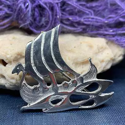 NEW PEWTER Viking Ship Brooch Norse Celtic Nautical Boat Ladies Pin • $36.99