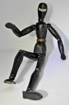 Vintage Wooden Artist's Mannequin 9  Rare Green Eyed Black Ninja • $395