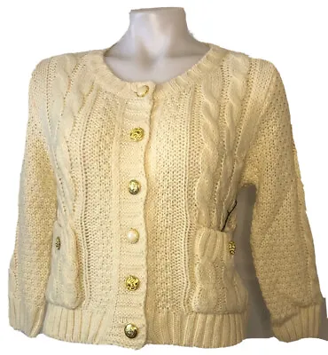 I LOVE H81 Womens Cream Cable Knit 3/4 Sleeve Cropped Cardigan Size M NWT • $36.17