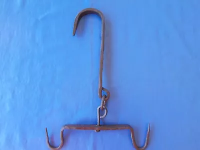 Big Vintage Hand Forged Wrought Iron Double Rotating Meat Hanger Hook • $25