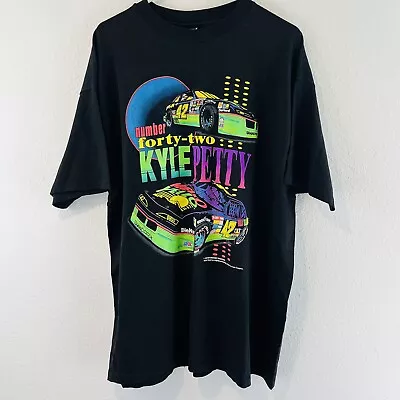 Mens 2XL Kyle Petty #42 Mello Yello T-Shirt 1993 Black Graphic Short Sleeve Vtg • $37.49