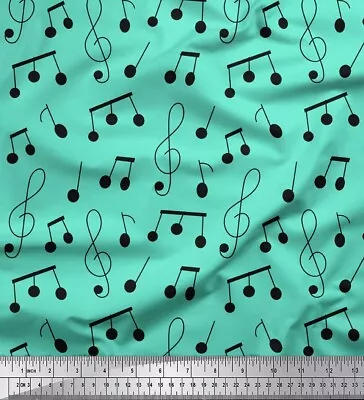 Soimoi Green Cotton Poplin Fabric Notes Musical Instrument Print-cKU • $10.29
