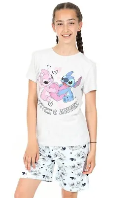 Girls Disney Lilo And Stitch And Angel Short Children's Kids Pyjamas Pjs • £12.99