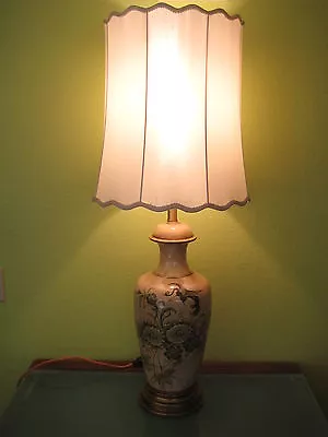 Vintage Marbro Chinese Style Green Floral Pottery Table Lamp 39  Tall (Rare) • $349.99