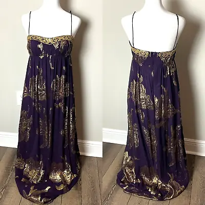 Aidan Mattox Niteline Formal Gown Dress Size 2 Silk Beaded Lined Purple Gold • $17.97