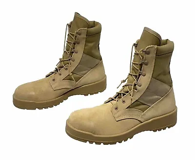 UFCW Military Combat Boots Mens 14 R Tan Leather Steel Toe MONDO Vibram USA • $35.99