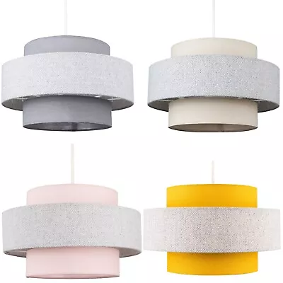 2x Herringbone Design Lampshades Easy Fit Pendant Ceiling Shades LED Light Bulbs • £22.99