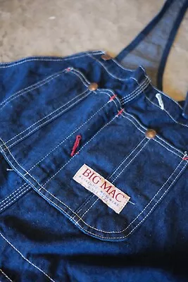 Big Mac Sz 44x34 Blue Denim Overalls Work Farm Wear Vintage Dark Wash • $19.96