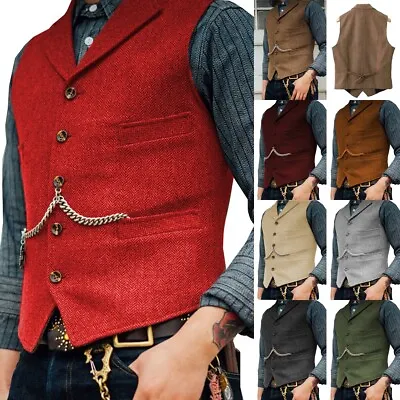 Mens Tweed Vests Vintage Cowboy Hunting Herringbone Waistcoats Large XL XXL 3XL • $28.91