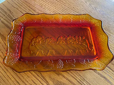 Vintage Amber Glass Lord S  Last Supper  Bread Tray Plate Appetizer Platter • $19.99