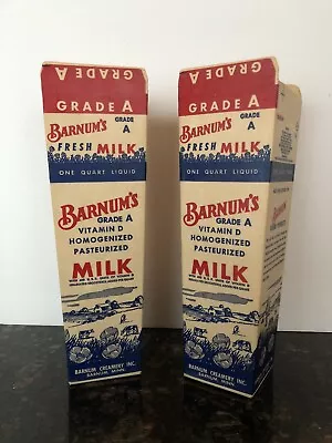 Milk Carton Waxed 2 Red White Blue  Americana Barnam's Creamery Qt Mcm Mint • $19.99