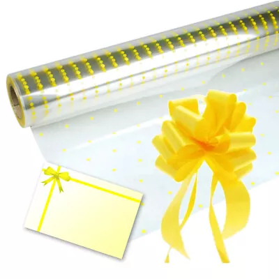 £1.99 • Buy Yellow Dot Cellophane Gift Wrap Birthday Hamper Basket + Pull Bow & Bow Card