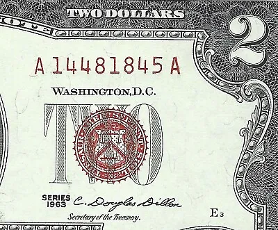 1963 Or 1963a $2 TWO DOLLAR UNITED STATES NOTE RED SEAL = GEM UNCIRCULATED == • $19.95