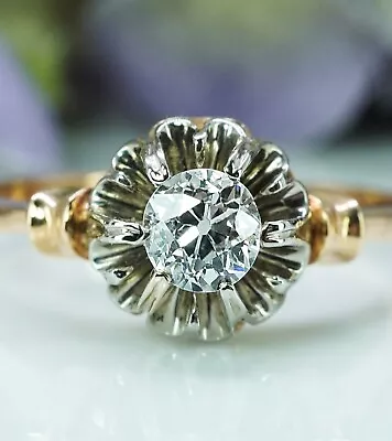 Victorian Antique Old European Diamond Solitaire Ring 18K Gold  • $1499