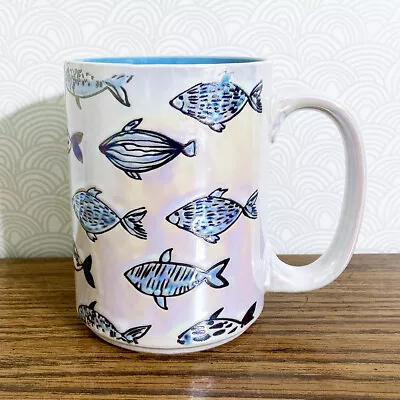 Luster Fish Coffee Mug 16 Oz Iridescent Glaze Beach Sea Coastal Nautical • $15.95