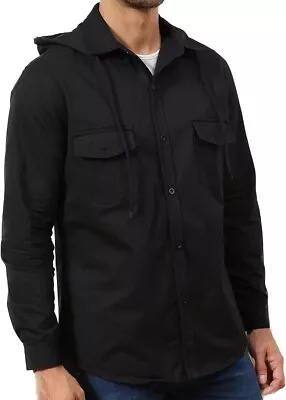 Mens Shirts Long Sleeve Cotton Jackets Button Down Shirt Work Hoodies Casual UK • £9.99