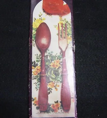 Vintage Disney Mickey Mouse Salad Fork & Spoon Set Wood Retro Kitchen Japan • $10
