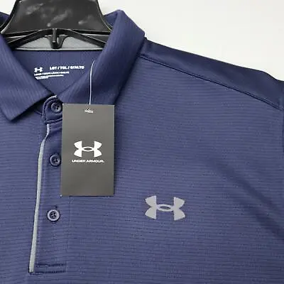 NWT Mens Under Armour Loose Fit Tech UA Golf Polo Shirt Navy Blue Performance SS • $40.50