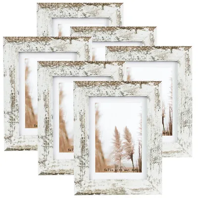 $23.99 • Buy Wood 5x7Picture Frame Set Of 1/3/6 Display Pictures 4x6 With Mat Or 5x7 With Mat