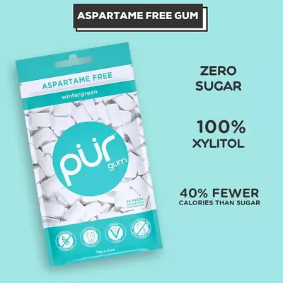 PUR 100% Xylitol Chewing Gum Sugarless Wintergreen Sugar Free + Aspartame Free • £5.12