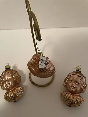 Set Of 3 Marshall Fields German Cherus Angel Faces &clam Shape Ornaments W/tags • $22.95