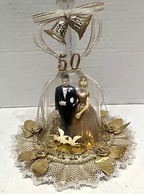 Vintage 50th Wedding Cake Topper Belllace Golden Couple Handmade Mcm 1992 • $7.95