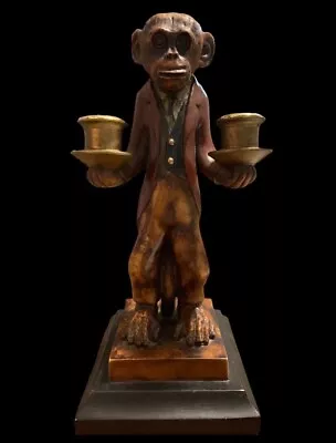 1980s Monkey Butler Candelabra Brass Resin Candle Holders • $49.99