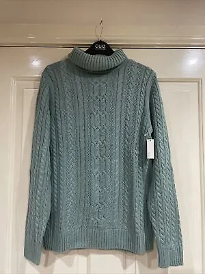 Amazon Fisherman Cable Knit Roll Neck Jumper Sage Size S Bnwt £28 Sale • £5