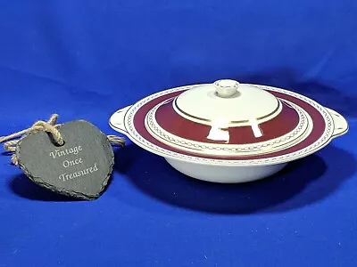 W Adams & Sons Lidded Vegetable Tureen * Maroon & Gold Chain * Vintage 1920s VGC • £9.99