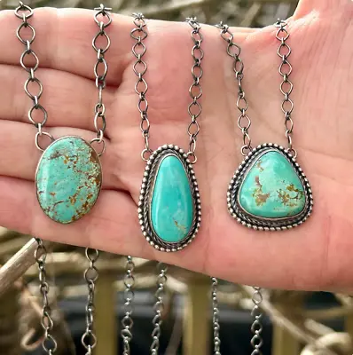 Kingman Turquoise Navajo Pendant Necklaces Sterling Silver Signed • $165