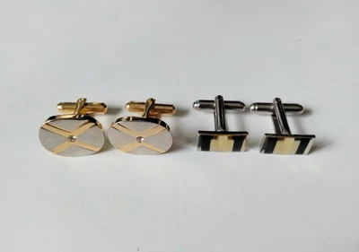 £6.99 • Buy Two Pairs Geometric Design Cufflinks Diamante & Enamel Gold Silver