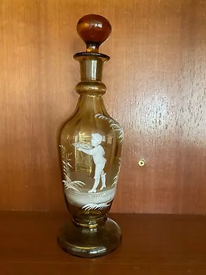 MARY GREGORY 9  DECANTER Boy ANTIQUE BOTTLE & STOPPER Ribbed Interior PONTIL • $249