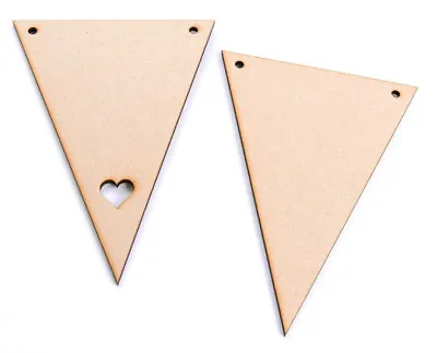 Wooden Bunting Flags Triangles Plain Or With Heart Cut Out Variety Of Sizes MDF • £6.25