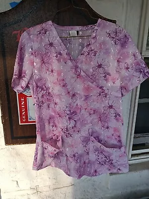 Barco Scrub Top SIZE SMALL SLIPOVER POCKETS FLORAL Nurse Doctor Medical • $9.99