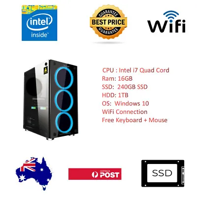 RGB  PC Office Desktop I7 1st Gen Quad Cord 16GBRAM 240GBSSD+1TB  WiFi Win11 • $284