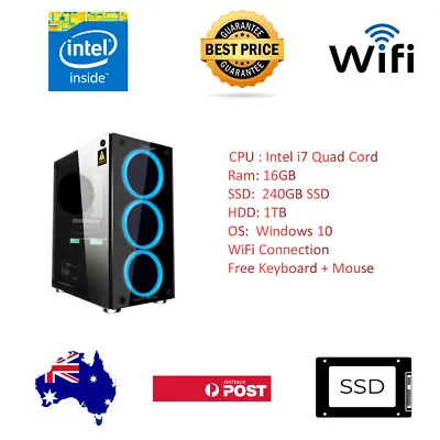 $455.20 • Buy RGB  PC Office Desktop I7 1st Gen Quad Cord 16GBRAM 240GBSSD+1TB  WiFi