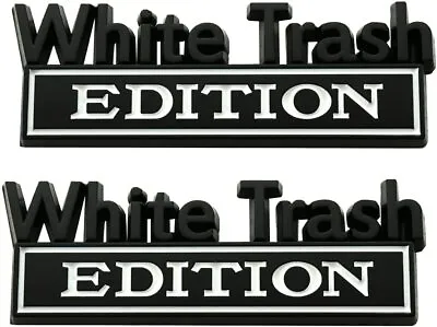 2pc Black Metal White Trash Edition Emblems Fender Badge Car Truck Decal Sticker • $13.95