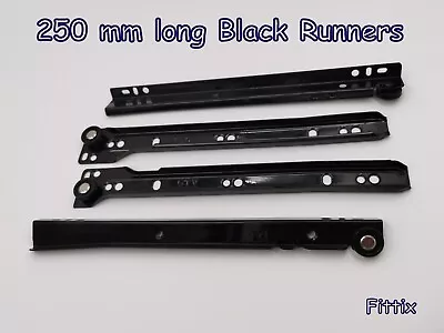 Metal Roller Bottom Fix Drawer Runners  250mm Long Black • £2.79